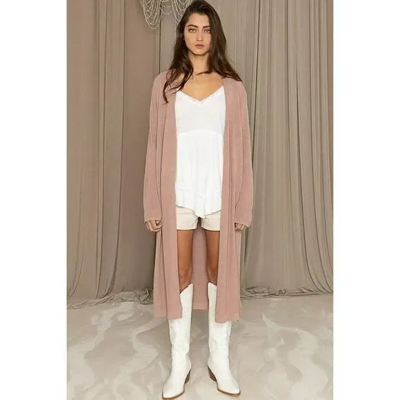 POL Plain Jane Long Basic Cardigan in Dusty Rose SMST510 - Picture 5 of 7